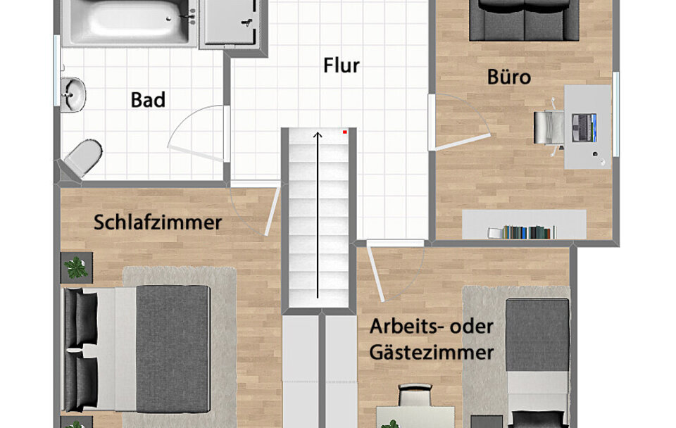 Grundriss Obergeschoss (nicht maßstabsgetreu)